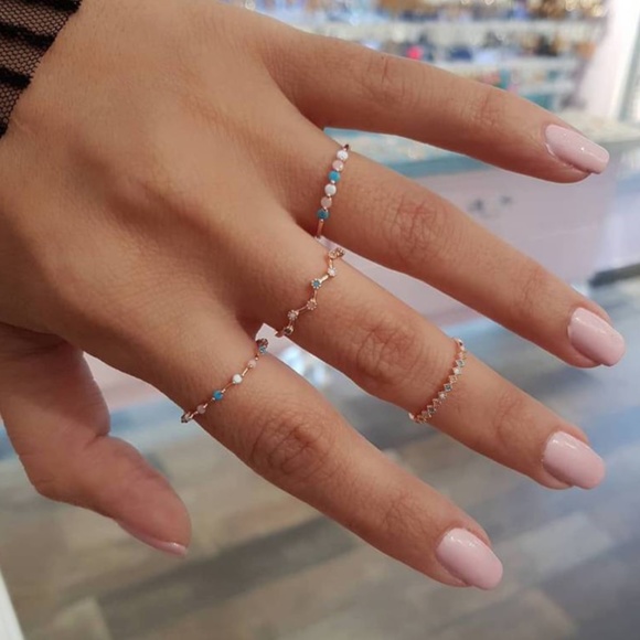 Jewelry - Pastel Colorful Stone Beads 4-piece Gold Ring Set